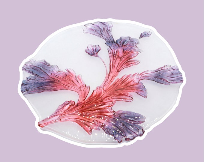 Vintage large offering bowl Walther glass acanthus leaf leaf 80s 1980 purple violet pink red lilac plate cake cake