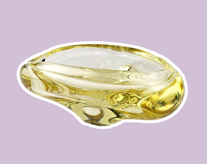 Vintage Art Deco Citrine Ashtray Glass Bohemia Miroslav Klinger ZBS CZ Yellow Lidded Jar Bauhaus Lid Jar Bowl 30s 1930