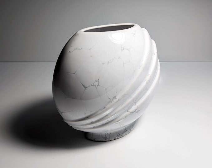 Vintage Ceramic Vase Art Deco Neo Revival Foam Glaze Shell White Flower Vase 80s 1980