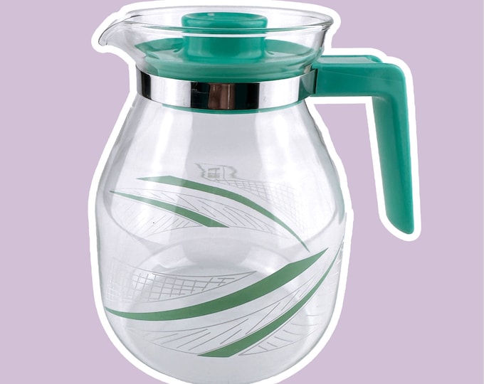 Postmodern Glass Carafe Jug Mint Green Memphis Milano 1990 1980 80s 90s Coffee Tea Iced Tea
