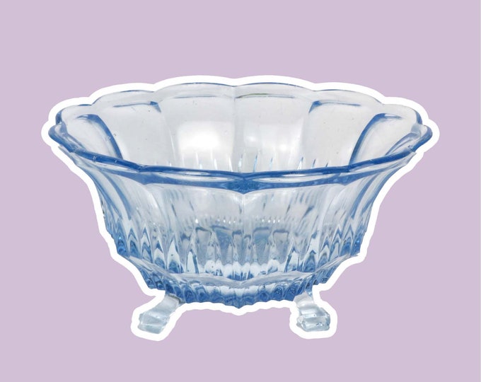 Vintage Art Deco Bowl Hannah Blue Walther Glas 1930 30s Footed Bowl Azur