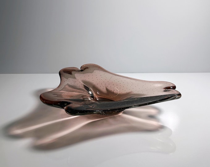 Vintage Murano Bowl Bullicante Offering Bowl Glass Bubbles Amethyst Maroon Fruit Bowl 1970 70s Mid Century