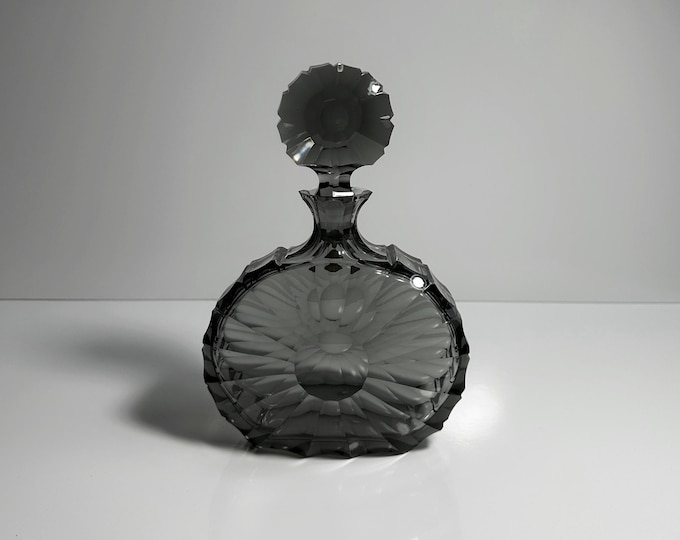 Mid Century Crystal Glass Decanter Grey Smoked Glass Brutalist Jug 1960 60s