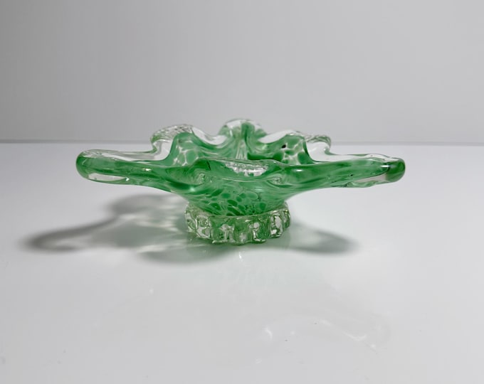 Vintage Murano Ashtray Pastel Green Speckles Triangle 70s Bowl 1970 Italy