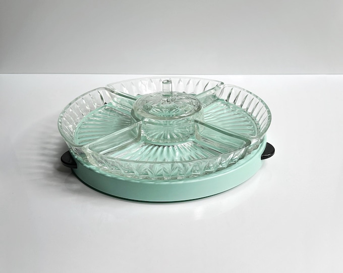 Vintage Cabaret Turntable Lazy Susan Serving Turntable Rotating Cake Stand Mid Century 50s Mint Green