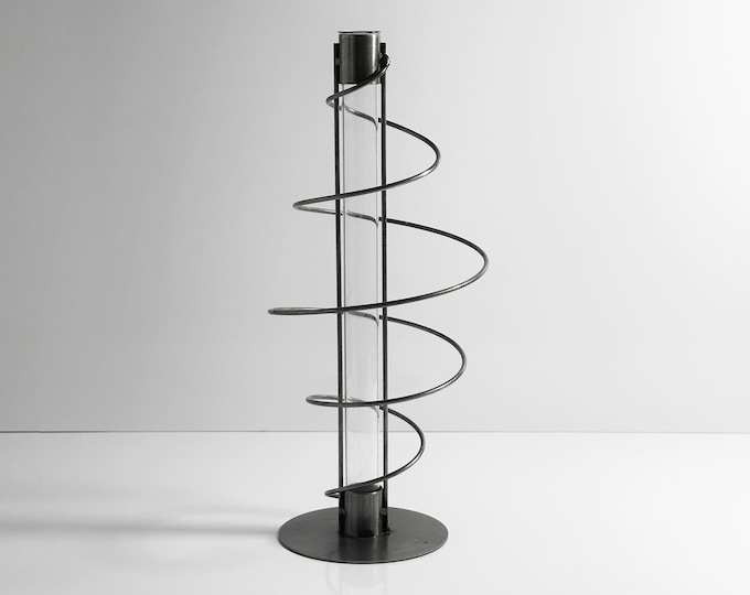 Vintage Postmodern Glass Metal Vase Swirl Solifleur Flower Vase Modern Memphis Milano 1990 1990s Germany