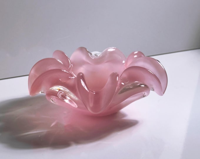 Murano Bowl / Ashtray 1950s Vintage Alfredo Barbini Vetreria G. Campanella Rosa Swirl