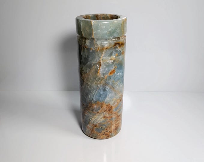Solid Marble Vase Cylinder Column Flower Vase Carrara Onyx Natural Stone Travertine Tall 1970s Green Mid Century Boho Japandi Scandi