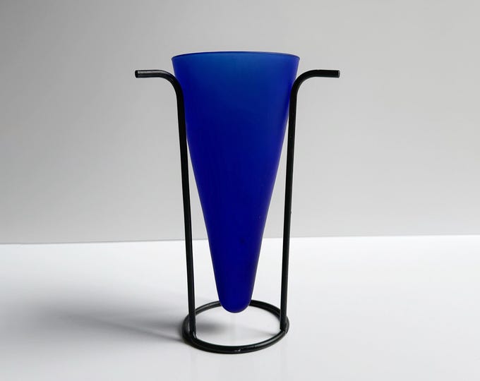 Vintage 90s 80s Montana Cobalt Blue Glass Vase Y2K Flower Vase Memphis Milano Bauhaus Postmodern Ettore Sottsass 90s Ultramarine