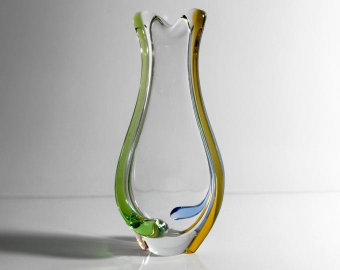Bohemian glass vase František Zemek model Rhapsody Sklo Union Swirl 50s Mid Century CZ