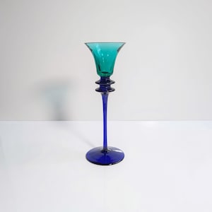 Vintage Glass Candlestick Memphis Milano Style Postmodern Ultramarine Blue Green 1980 1990 Candlestick 80s 90s Candle Holder Y2K