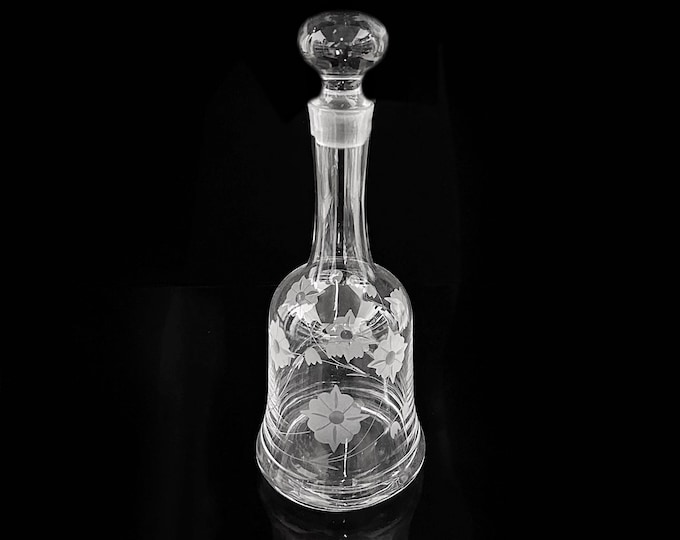 Vintage Art Deco Decanter Carafe Lily of the Valley Flowers 1930 20s 30s Glass Cut Polished