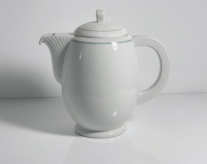 1980s Art Deco Revival Teapot Vintage 80s Pot Coffee Pot Teapot Porcelain White Ceramic 1980s