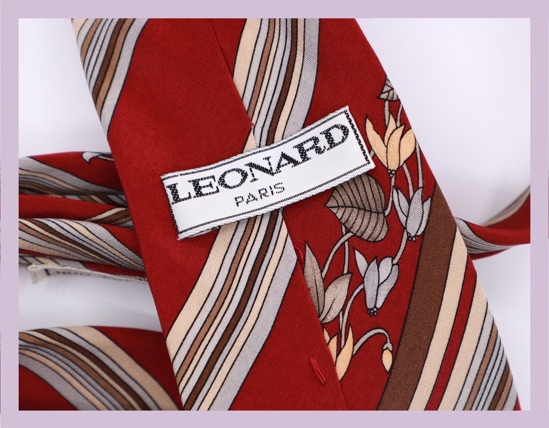 Vintage Leonard Paris Tie From the 1970s Red Flowers Floral Etsy