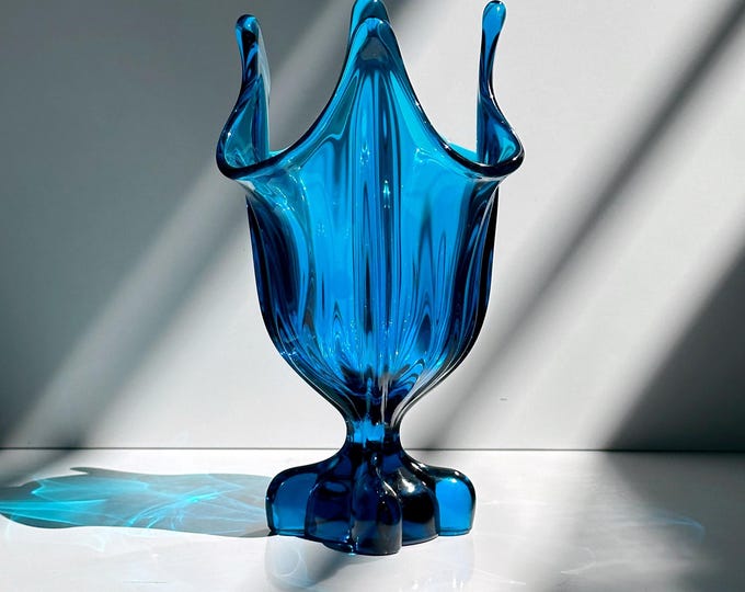 Vintage Glass Vase Viking Glass Epic Four Square Blue Model 1475 1960s 60s Mid Century Modern