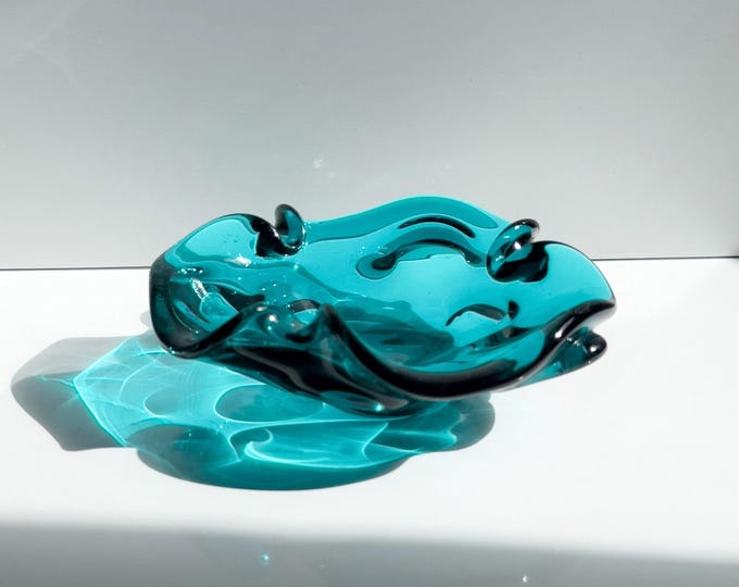Vintage Murano ashtray, mint green, turquoise, petrol blue, glass, mid-century modern, Italy