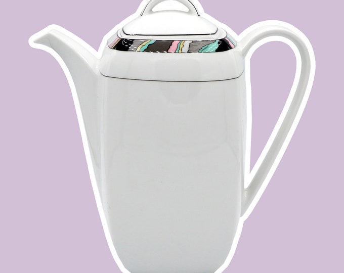 Vintage Postmodern Tea Pot Eschenbach Domus Manhattan Germany 80s 90s Memphis Milano White Ceramic Porcelain Geometric Pastel