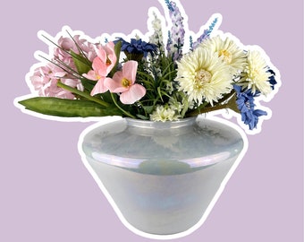 Vintage Ceramic Vase Iridescent Grey 80s Art Deco Neo Reval Shell White Iridescent Pearl Shine Flower Vase 80s 80s 1980 Mother of Pearl