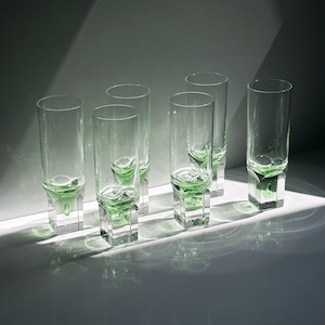 6 Vintage Drinking Glasses Italy Space Age Brutalist Green Sergio Asti Bubble Longdrink Italy 70s 60s Crystal