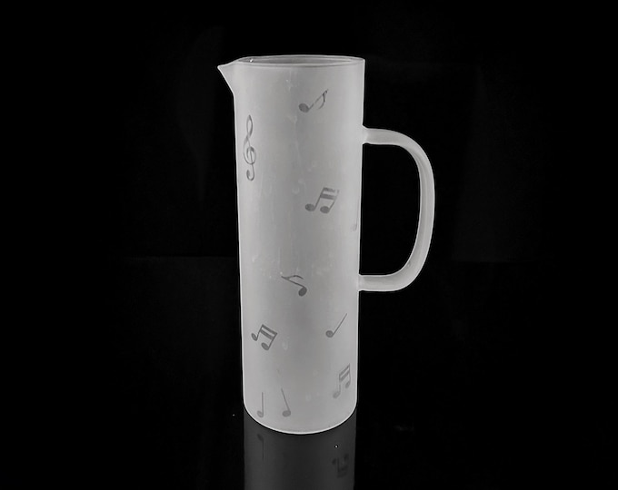Glass Carafe Music Notes 80s 90s Vintage Juice Water Jug Art Deco Revival Glass Matt Satin
