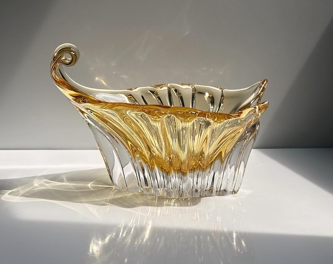 Murano Bowl Champagne Gold Glass Vide Poche Mid Century Italy Vintage 70s Handmade Ashtray Crystal