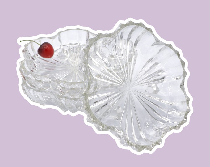 3 Vintage Crystal Glass Bowls France Sakura Cherry Blossom France Art Deco Revival Leaf Floral 1980 80s Plate Bowl Dessert