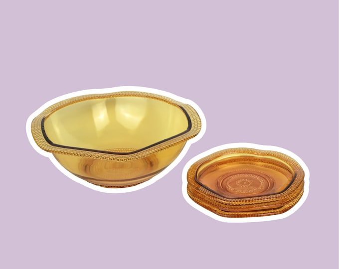 Vintage pressed glass bowl glass amber yellow Brockwitz Tauperle compote bowl fruit bowl nubs salad bowl bowl glass bowl Art Deco