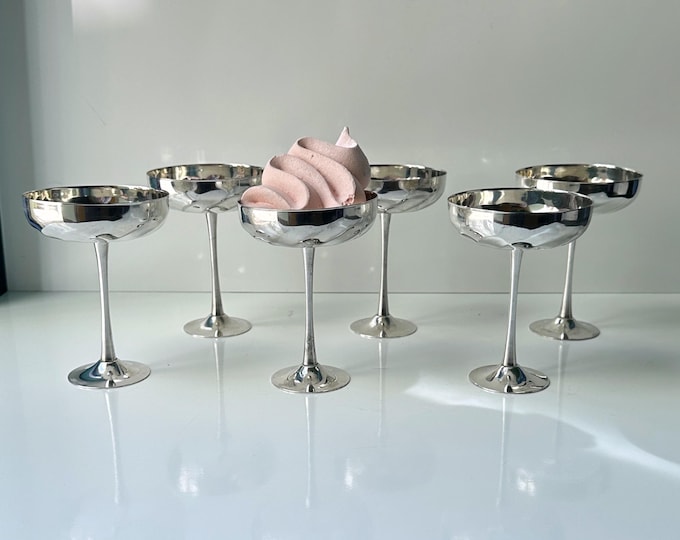 6x Italian champagne bowls silver-plated swirl gold-plated 80s dessert bowls ice cream bowl metal decor cup gelato footed bowl Italy