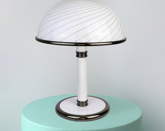 Vintage Murano table lamp mushroom Swirl F Fabbian for Mazzega Venini Lattimo Filigrana Art Deco Revival 80s