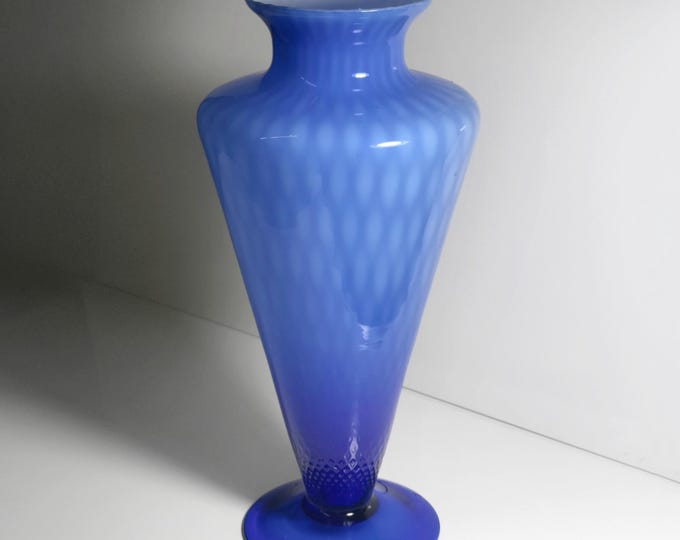 Large Murano vase, 1960s, cobalt blue, waffle technique, mid-century, milk glass, Opalina, Italy