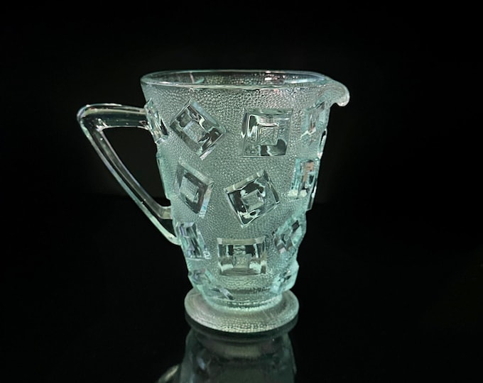 Vintage Art Deco Carafe Libochovice Bohemia Cubist Pressed Glass 30s Bauhaus Jug Water Green