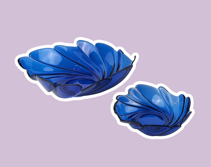 1 large 5 small bowls 80s cobalt blue art deco revival dessert fruit bowl salad