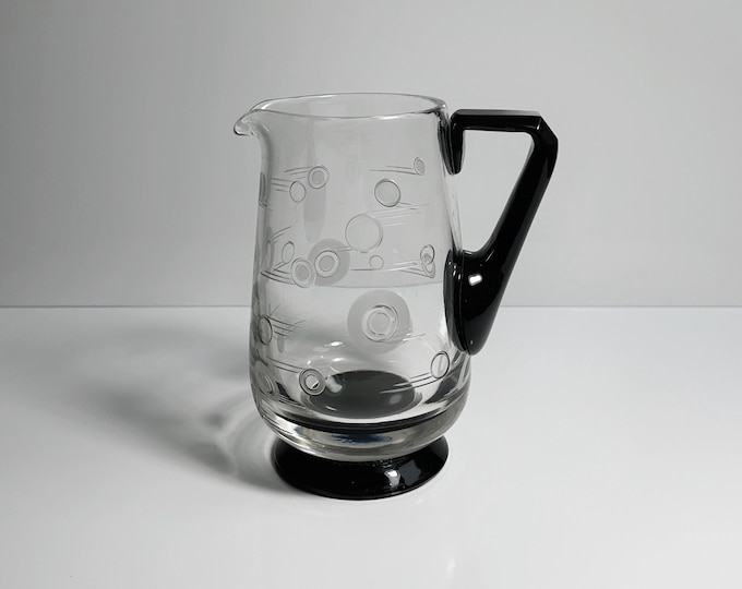Vintage Art Deco carafe from France around 1930 black glass Bauhaus jug 30s French