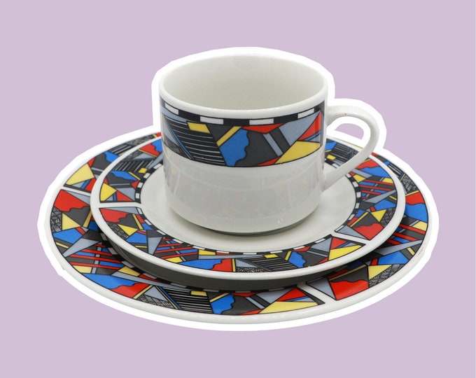 Vintage 6 Person Set Coffee Service Bauhaus Postmodern Red Blue Yellow Sottsass Memphis Milano Germany 1980 1990 Ceramic Wellco Design