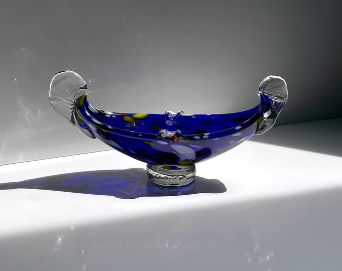 Vintage Murano ashtray gondola bowl 1970 Gondola Seguso Cobalt Ultramarine Blue Glass Technique Heavy Italy 70s 1970