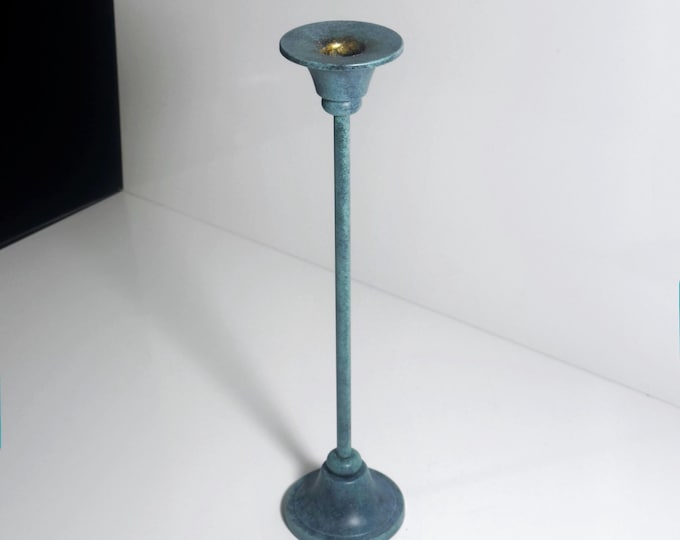 Vintage Postmodern Metal Candlestick, Turquoise Green Patina, 1980s/1990s, Blacksmithing