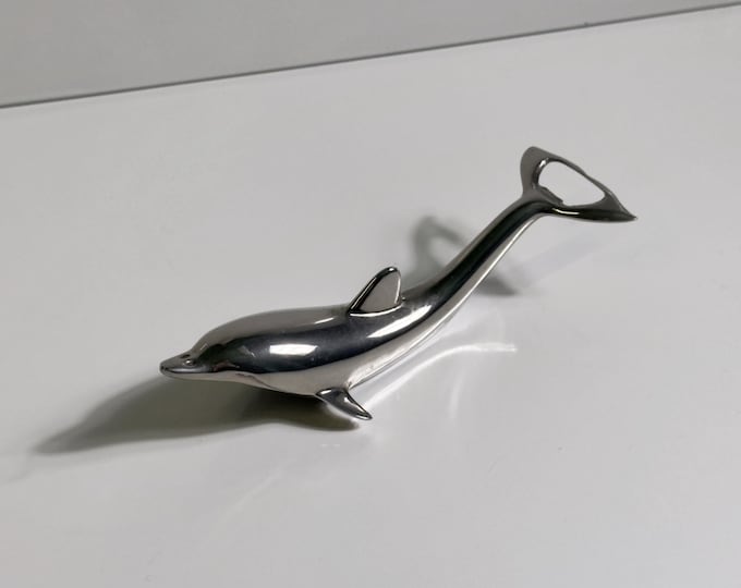 Vintage silver-plated bottle opener, dolphin design, metal, silver, bar utensils, accessories