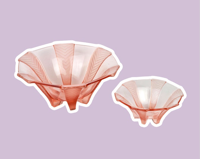 Set of 2 Vintage Rosalin Glass Bowl Walther Söhne Athene Bowl 30s Art Deco Pressed Glass Pink Plate Offering Bowl 1930 1920 20s 1920s