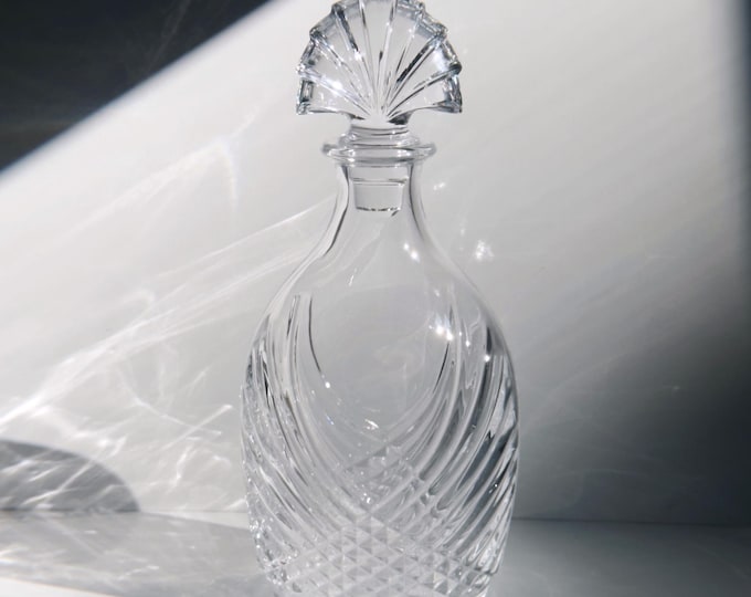 Vintage Art Deco Revival Decanter Carafe Crystal Glass 80s Cut Glass