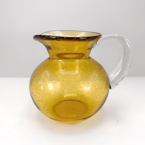 1970s Murano Glass Carafe Yellow Amber Bubbles Mid Century Modernist Juice Water Glass Jug 70s