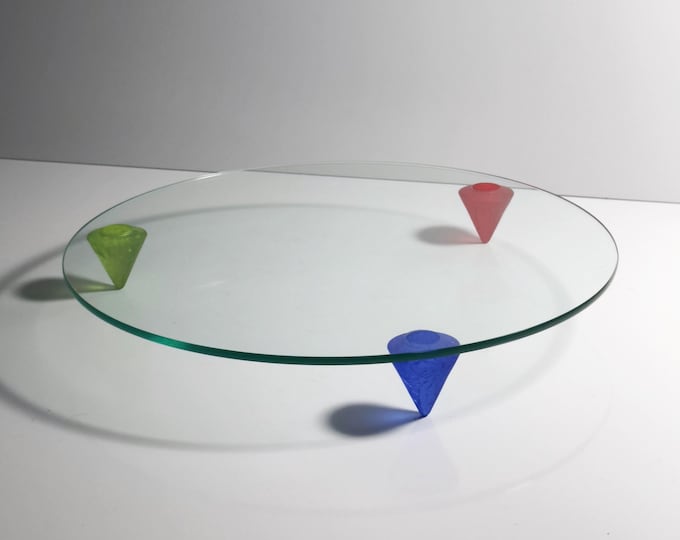 Vintage Postmodern Bowl Montana Dessert Glass Plate Red Blue Yellow Basic Shapes Memphis Milano Style 80s 90s Ettore Sottsass