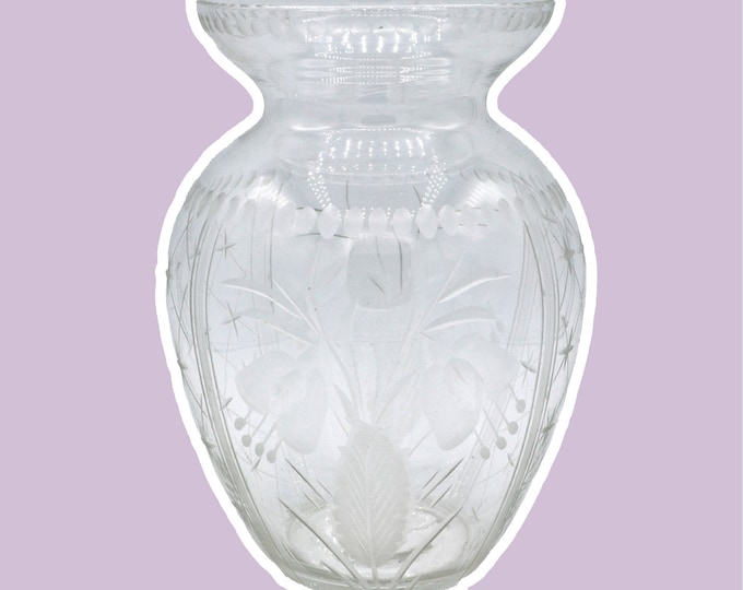 Vintage Art Deco 1920 1930 flower vase goblet crystal cut floral dots glass lines goblet stripes hand-blown cut 30s 20s