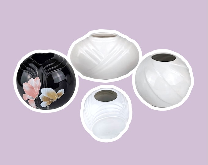 Vase Set 80s Art Deco Shell Vase Black White Miami Revival Vintage Ceramic