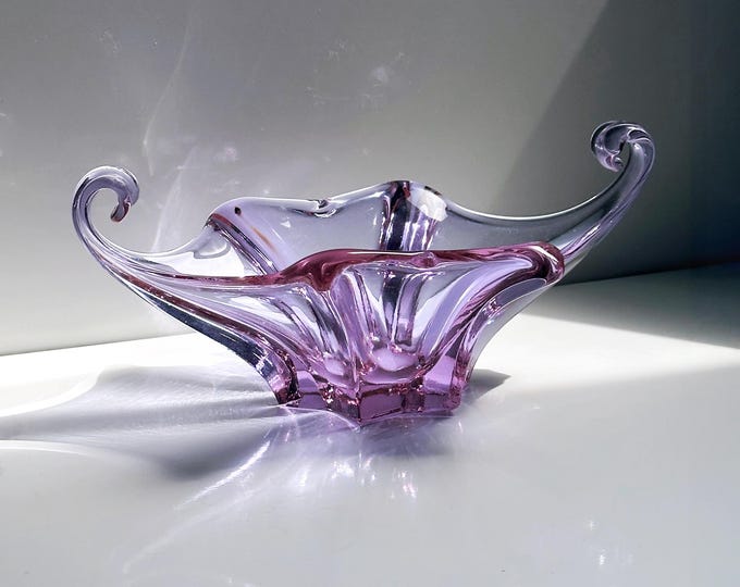Vintage bowl Murano Venezia Alexandrite glass neodymium Zelezny Brod ZBS Miroslav Klinger Železnobrodské sklárny lilac pink swirl
