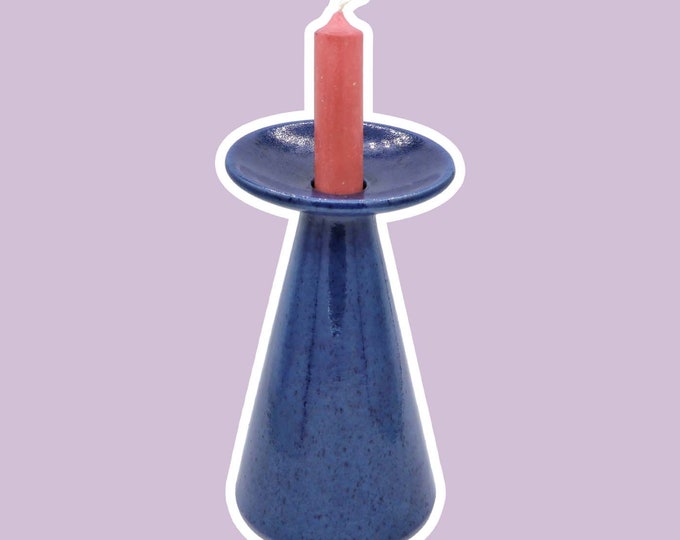 Vintage candlestick blue sprinkles ceramic Memphis Milano 90s 1990 1990s Germany ultramarine cobalt blue postmodern asa