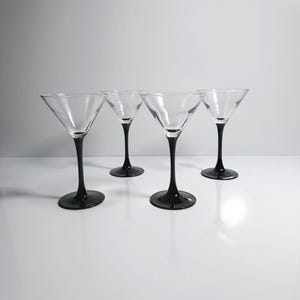 4 Vintage Martini Gläser Schwarz Domino Luminarc Onyx Sekt Schalen Pokal Kelch Minimalistisc 80er Art Deco Revival France Frankreich