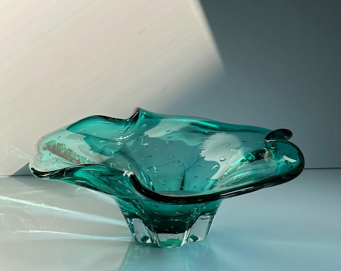 Large Vintage Murano Fruit Bowl Bubbles Turquoise Barovier Toso Bullicante Mint Green Bubbles Italy 70s 1970