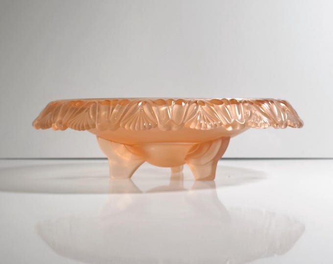 Walther Glas Rosalin Art Deco Bowl 30s Decor Pelikan Pressed Glass Pink Plate Serving Dish Platter