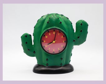 Vintage cactus table clock, postmodern 1980s Memphis-inspired