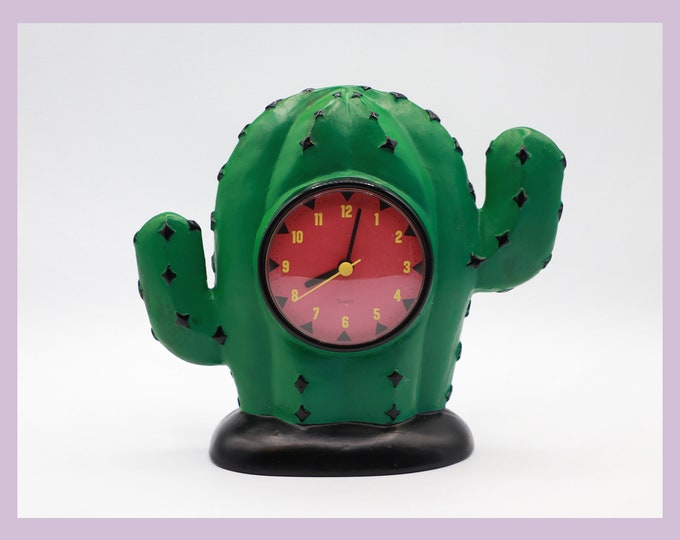 Vintage Postmodern Cartoon Table Clock Alarm Clock Cactus Green Gager 80s Memphis Milano Sottsass 1980 1980s 80s